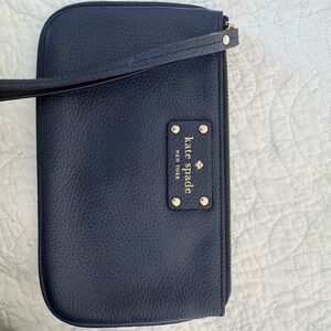 Kate Spade Black Leather Wristlet - Navy Blue